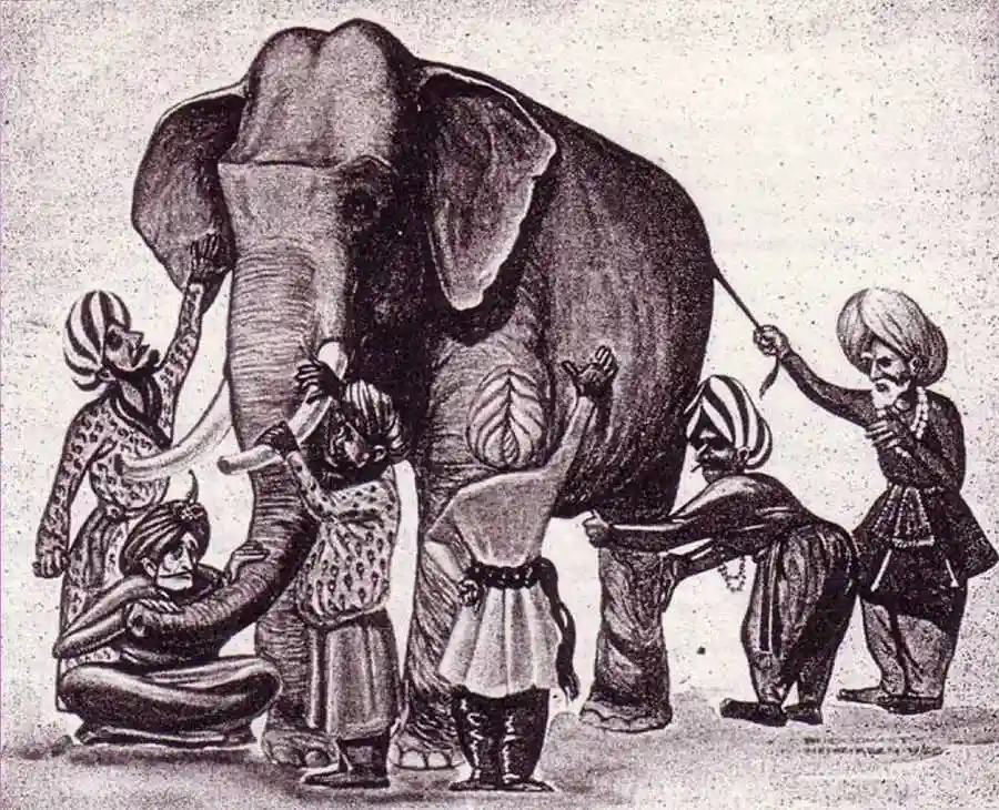 Притча о слоне и слепых мудрецах - иллюстрация